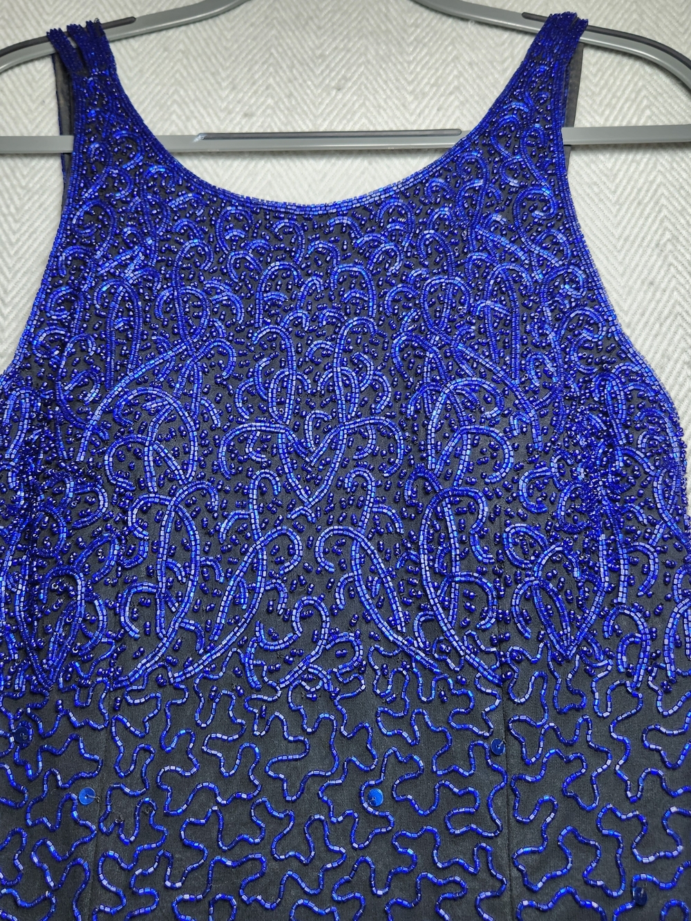 Vtg Andretta Donatello Royal Blue Silk, Glass Beaded Maxi Dress Med Read - Picture 2 of 15